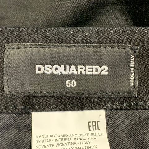 DSQUARED2 Size 34 Black Silver Denim Zippers Button Fly Biker Casual Pants