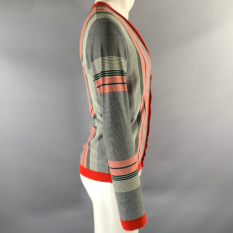 GUCCI Size S Red Green Navy Stripe V-Neck Cardigan