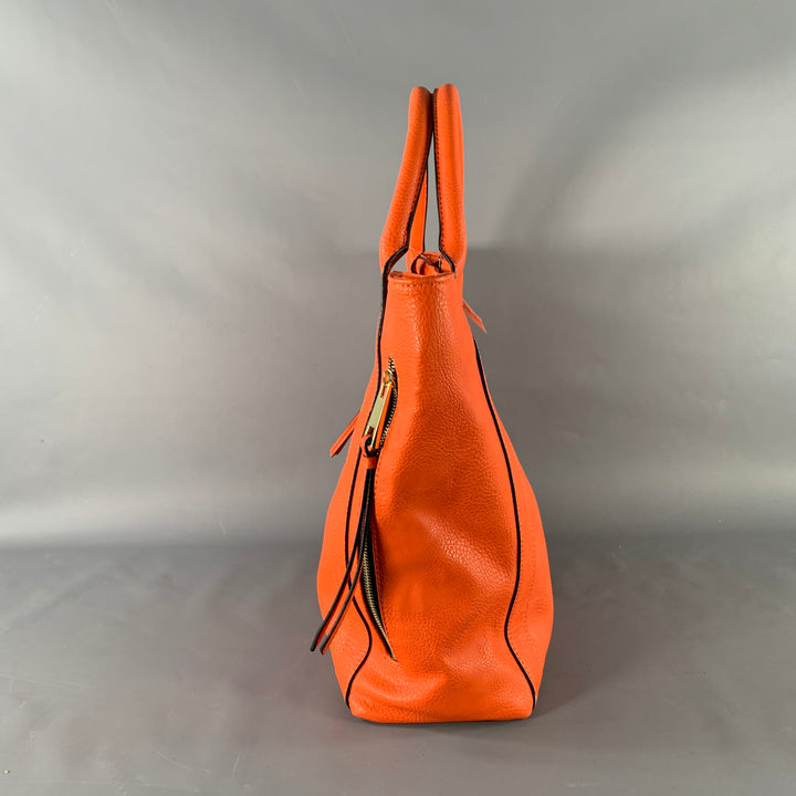 NEIMAN MARCUS Orange Gold Pebble Grain Faux Leather Tote Bag