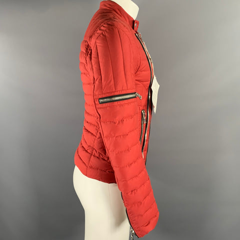 BALMAIN Size S Red Brick Cotton Polyamide Quilted Jacket