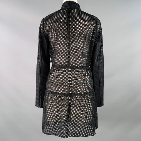 ELIE TAHARI Size M Black Cotton Eyelet Long Sleeve Zip Up Dress
