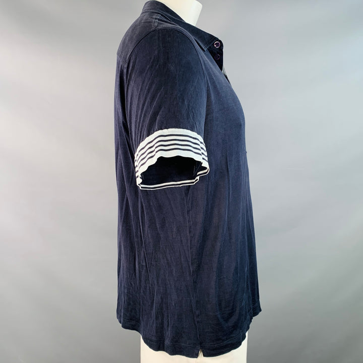 GIORGIO ARMANI Size L Navy Blue Contrast Trim Silk Blend Short Sleeve Polo