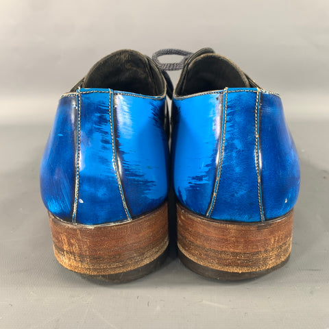 CALZOLERIA HARRIS Size 9 Blue Cobalt Grid Leather Split Toe Lace Up Shoes