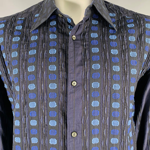ROBERT GRAHAM Size XXL Black Blue Dots Cotton Long Sleeve Shirt