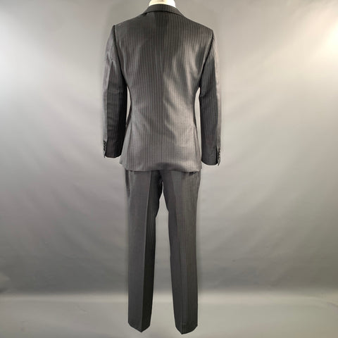 E-RAVE CUSTOM SHOP Chest Size 42 Grey Blue Pinstripe Wool Notch Lapel 34 33 Suit