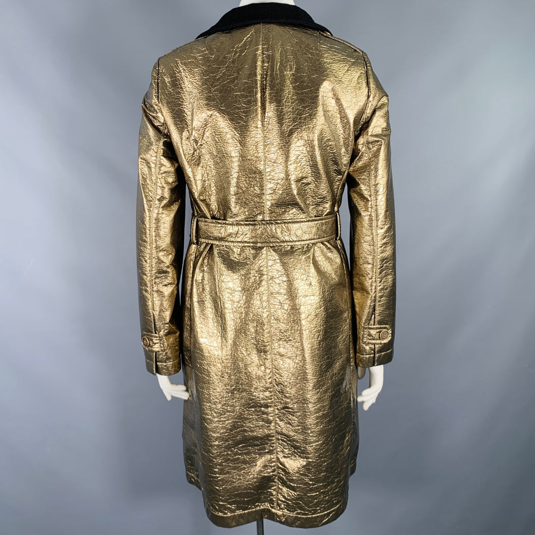 AKRIS Size 12 Gold Polyester Blend Metallic Trench Coat