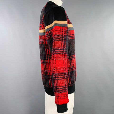 ROBERTO CAVALLI Size XL Black Red Plaid Polyester Blend Sweatshirt Pullover