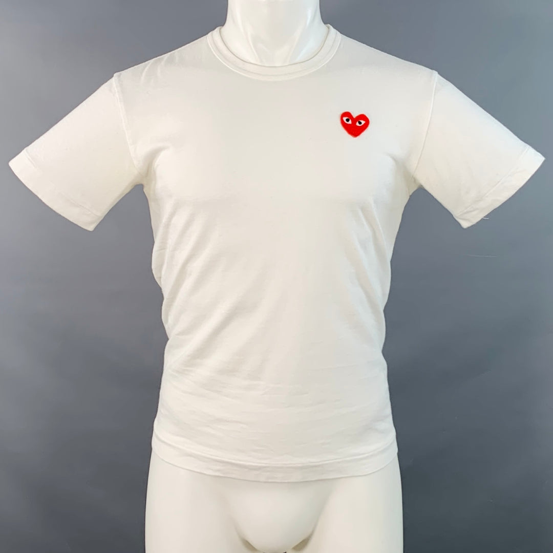 COMME des GARCONS PLAY Size M White Red Heart Applique T-shirt