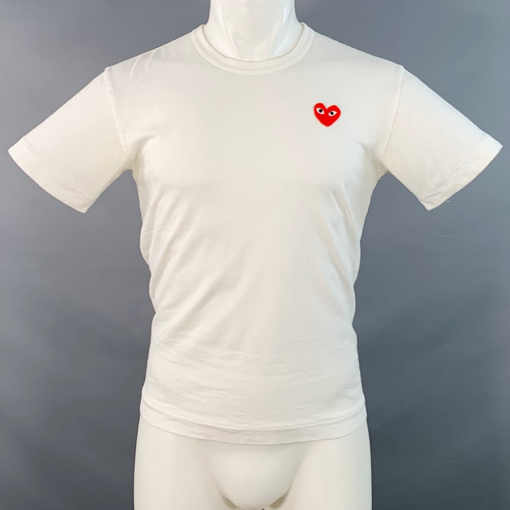 COMME des GARCONS PLAY Size M White Red Heart Applique T-shirt
