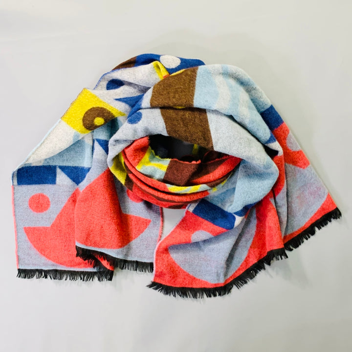 WALTER VAN BEIRENDONCK AW16 Multi Color Abstract Double Face Wool Scarf