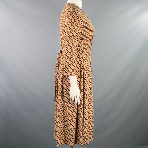 MAX MARA Size XL Pink Black Yellow Viscose Blend Abstract Wrap Dress