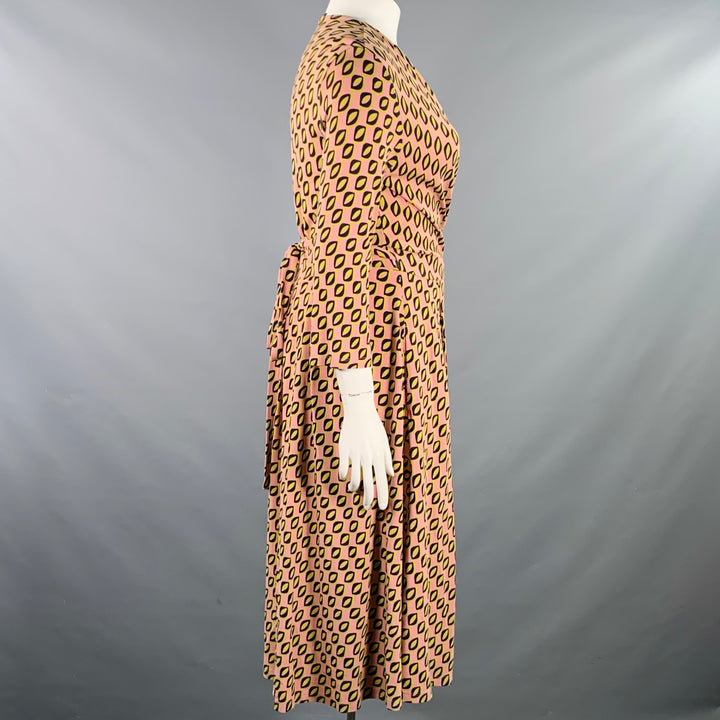 MAX MARA Size XL Pink Black Yellow Viscose Blend Abstract Wrap Dress