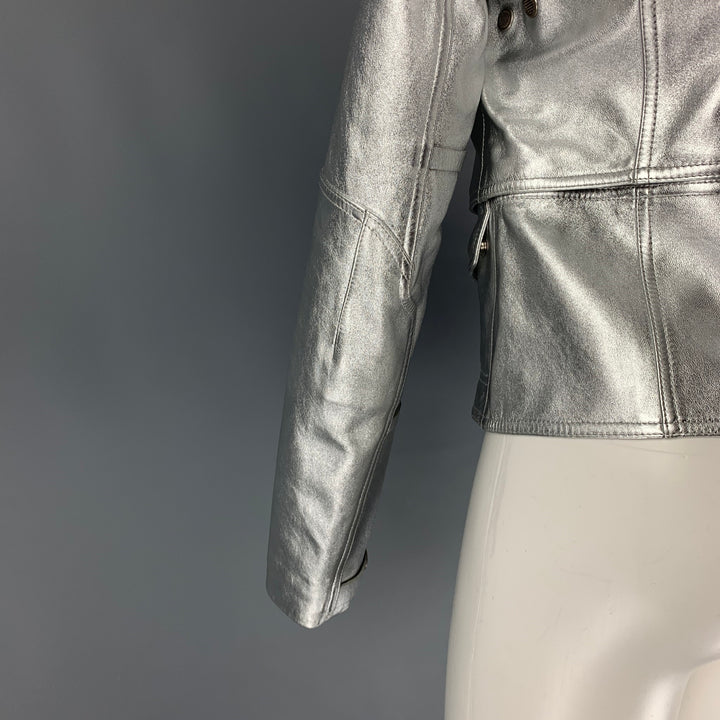 RALPH LAUREN Black Label Size M Silver Leather Metallic Lambskin Jacket