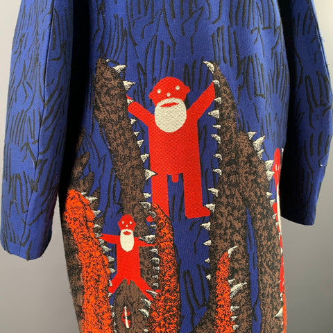 WALTER VAN BEIRENDONCK FW 2021 Size 40 Blue Orange Black Acrylic Blend Croc Embroidered Coat