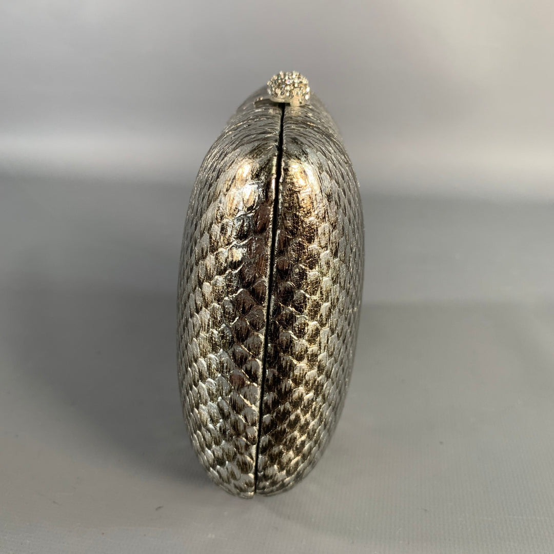 RODO Silver Metallic Snakeskin Leather Clutch Handbag