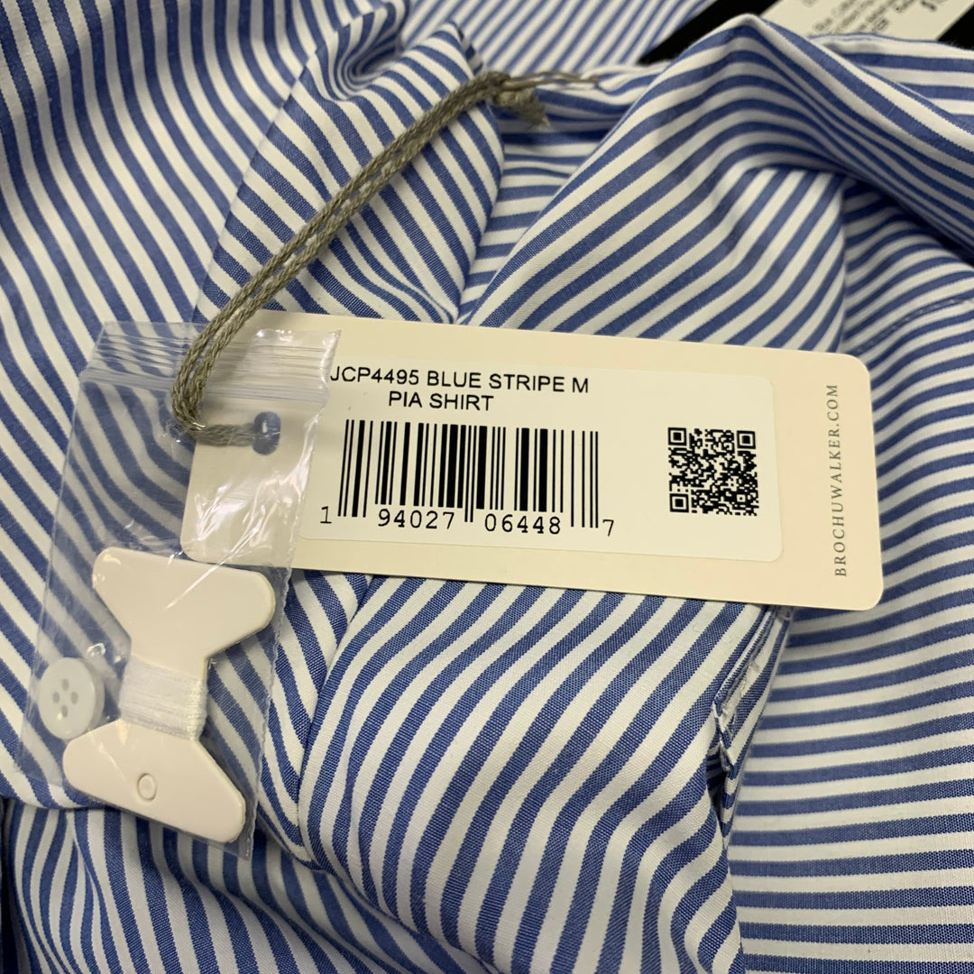 BROCHU WALKER Size M Blue White Cotton  Polyester Stripe Shirt