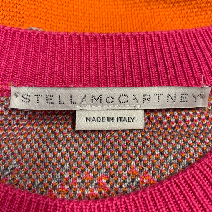 STELLA McCARTNEY Size 4 Orange Grey Pink Wool Cotton Marbled Animal Print Sweater