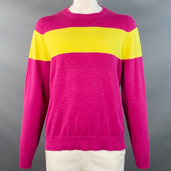 MR TURK Size XL Purple Yellow Stripe Cotton Crew Neck Pullover