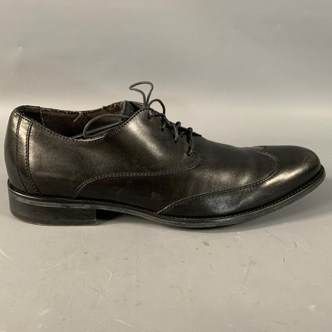 EMPORIO ARMANI Size 8 Black Leather Wingtip Lace Up Shoes