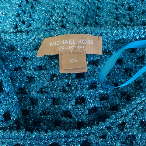 MICHAEL KORS COLLECTION Size XS Blue Metallic Knit A-Line Dress