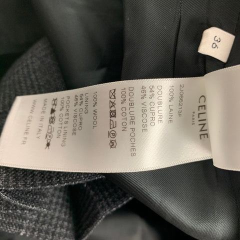 CELINE Size 4 Charcoal Plaid Wool Pleated Mini Skirt