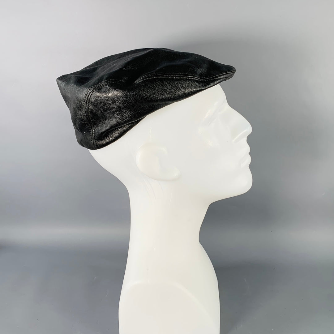 VINTAGE Black Leather Flat Cap Hat