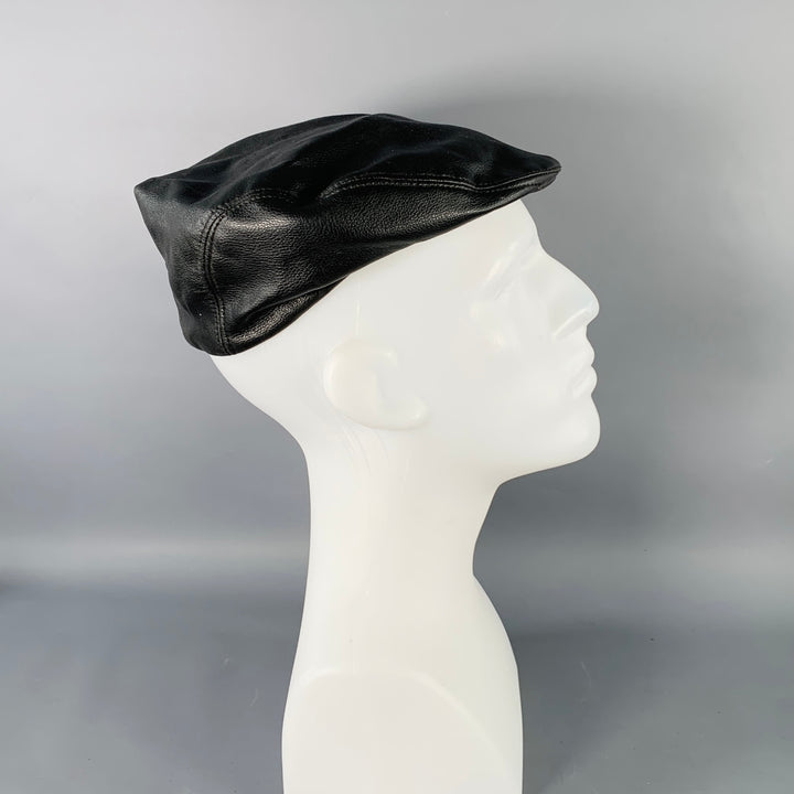 VINTAGE Black Leather Flat Cap Hat