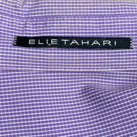 Chemise à manches longues ELIE TAHARI taille XL en coton à carreaux à rayures lavande et poche unique