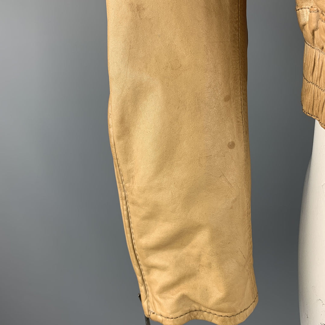 BROGDEN M Tan Distressed Leather Motorcycle Jacket