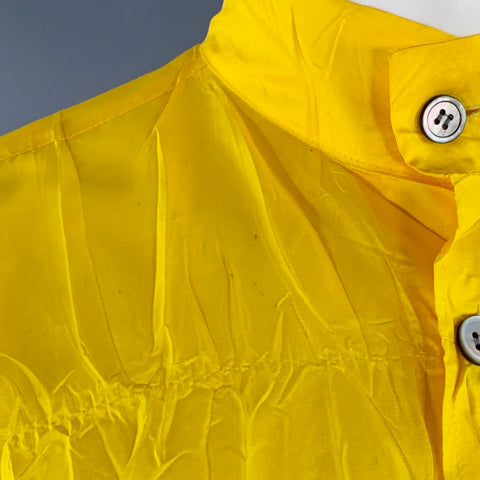 ISSEY MIYAKE Size XS Yellow Wrinkled Polyester Nehru Collar Oversized Long Sleeve Shirt