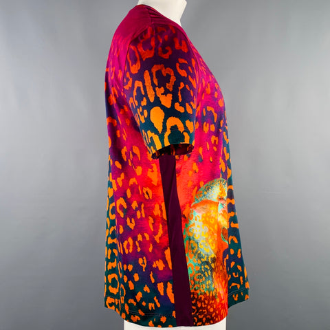 VERSACE Size XXXL Orange Pink Animal Print Cotton Short Sleeve T-shirt
