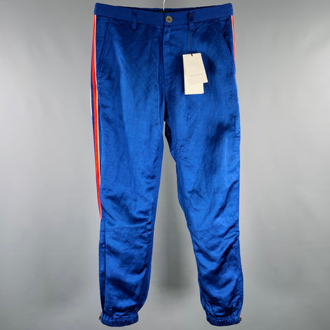 GUCCI 2019 Size 30 Blue Red Stripe Viscose Linen Joggers Casual Pants