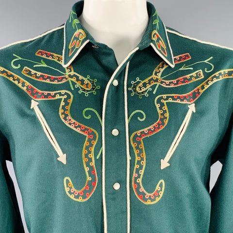 RRL by RALPH LAUREN Size XL Green Multi Color Embroidery Western Long Sleeve Shirt