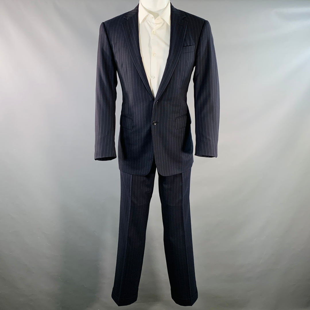 RALPH LAUREN Size 38 Regular Navy Grey Pinstripe Wool Notch Lapel Suit