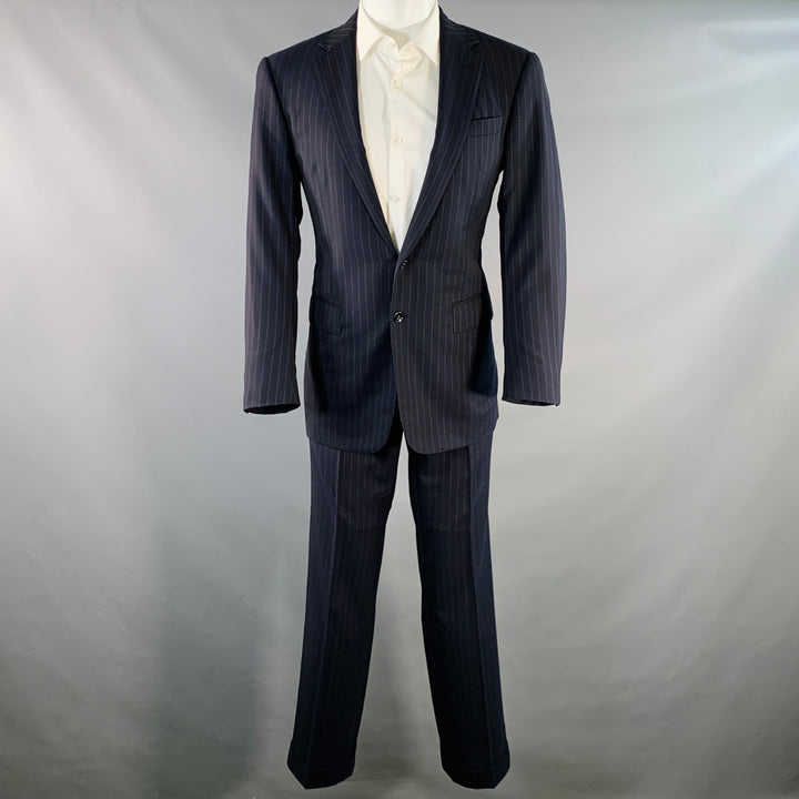 RALPH LAUREN Size 38 Regular Navy Grey Pinstripe Wool Notch Lapel Suit