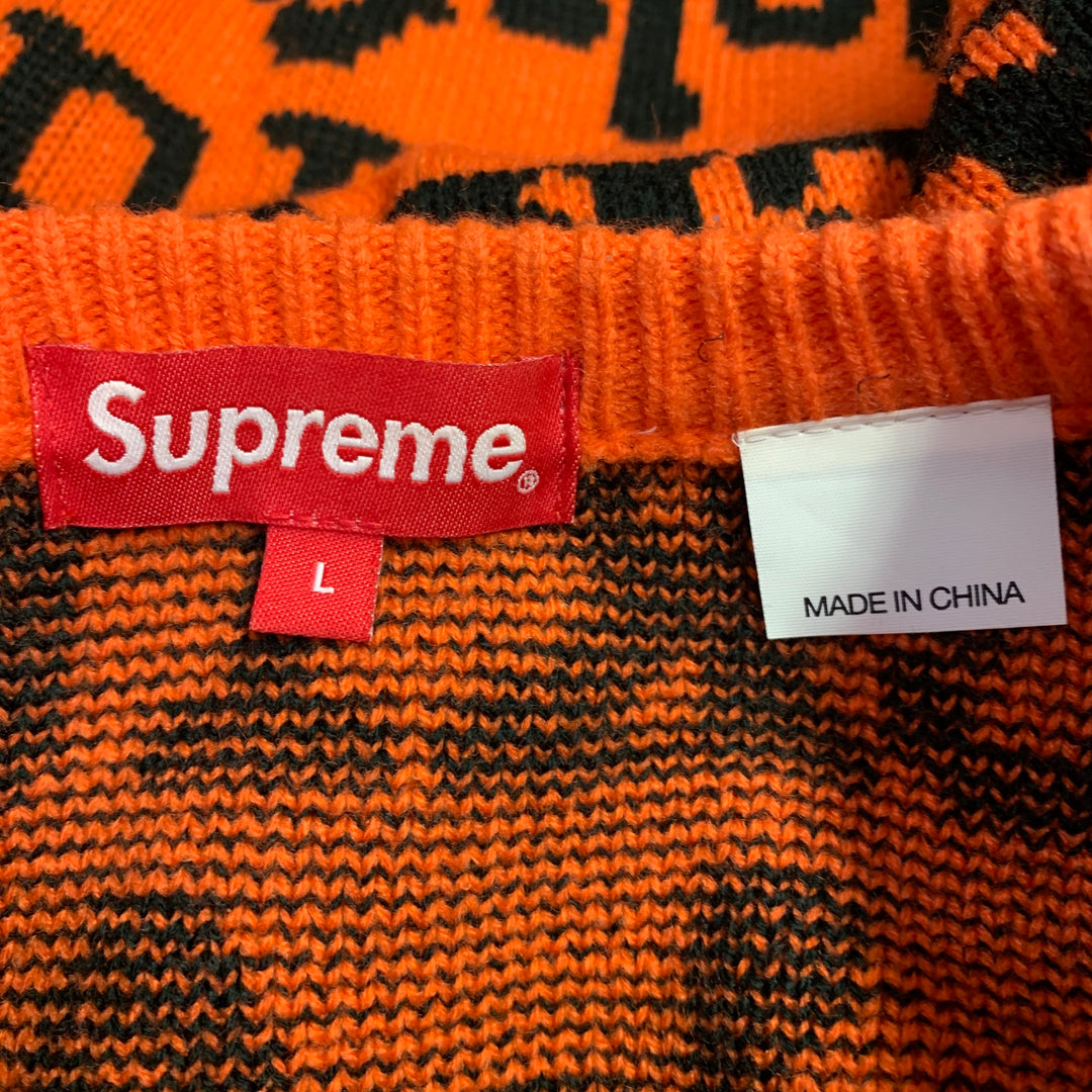 SUPREME Size L Orange Black Acrylic Long Sweater