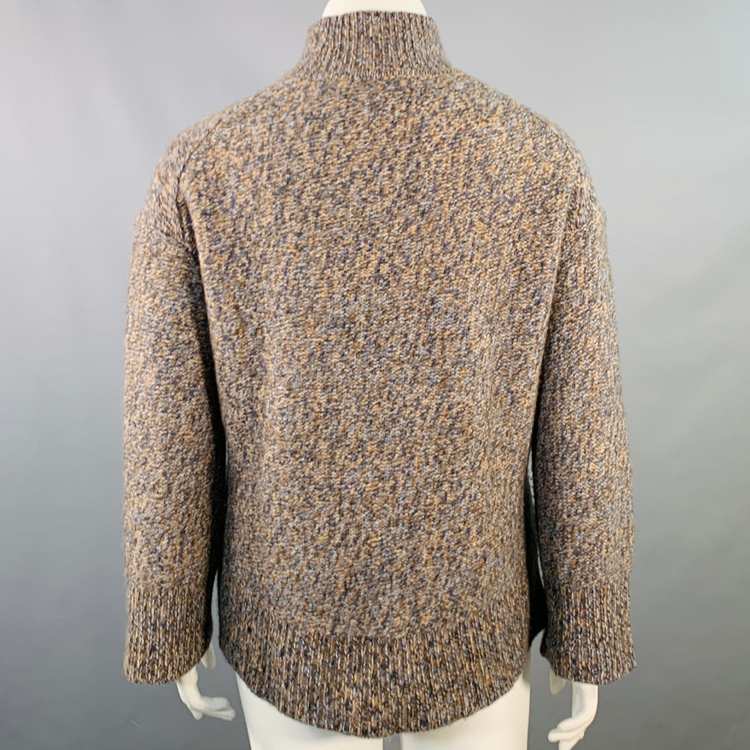 THEORY Size L Karenia Yellow Grey White Cashmere Melange High Neck Sweater