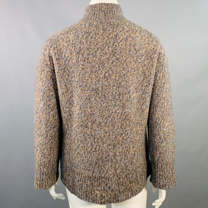 THEORY Size L Karenia Yellow Grey White Cashmere Melange High Neck Sweater