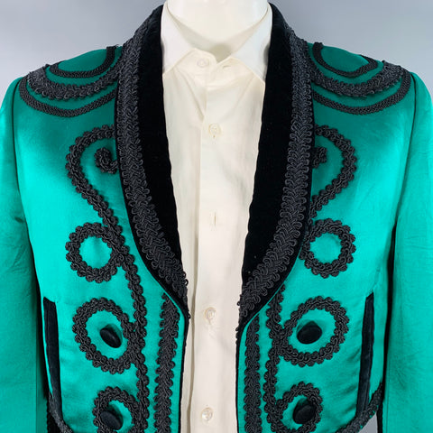 DOLCE & GABBANA SS15 Size 44 Green Black Silk Cotton Cropped Matador Sport Coat