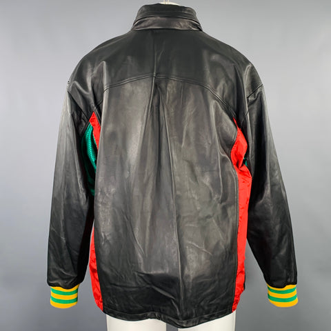 GUCCI Size 36 Oversized Black Red Color Block Lambskin Leather Varsity Jacket
