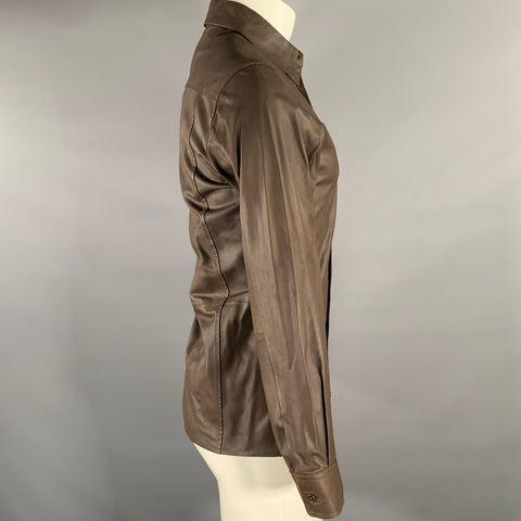 DKNY Size XS Brown Leather Long Sleeve Shirt