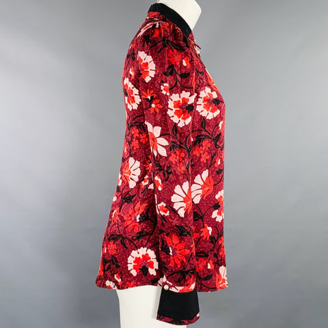 ALTUZARRA Size 0 Burgundy Black White Silk Floral Blouse