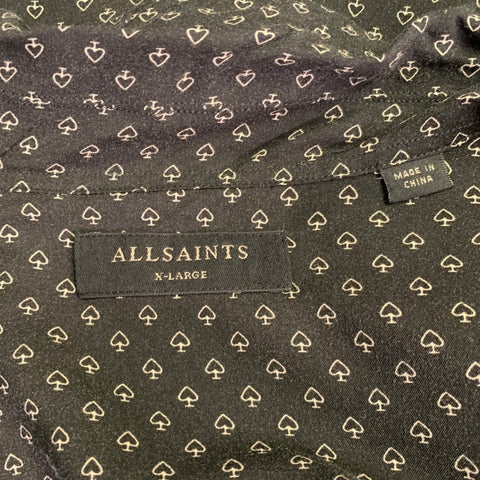 ALLSAINTS Size XL Black White Abstract Viscose Long Sleeve Shirt