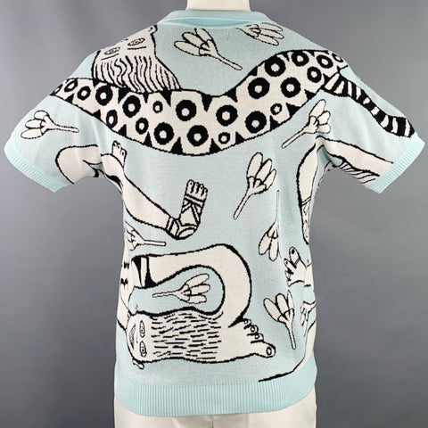 CURUBA Size XL Blue Black White Graphic Acrylic Open Collar Polo