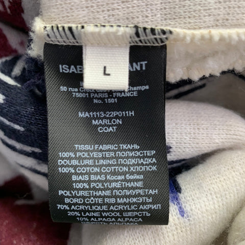 ISABEL MARANT Size L Off White Multi-Color Ikat Fleece Half Zip Sweater