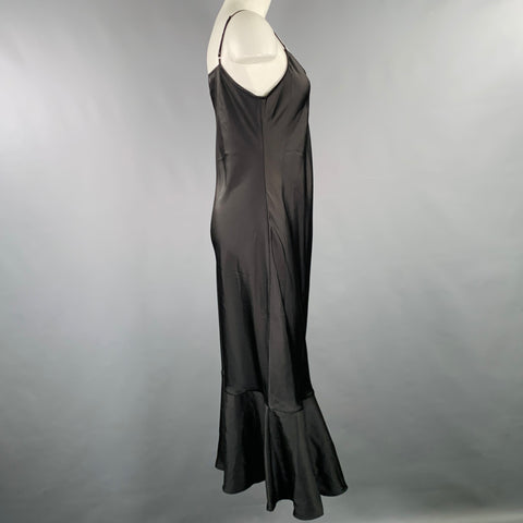 LATTELIER Size M Black Polyester Spaghetti Straps Slip Dress