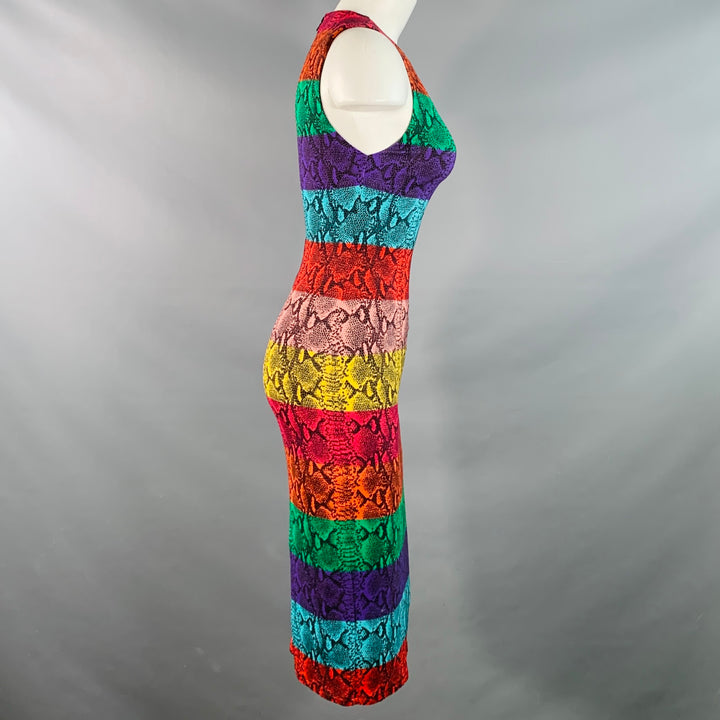 ALICE + OLIVIA Size 0 Multi Color Viscose Blend Animal Print Stripe Shift Midi Dress