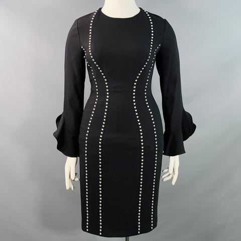 MICHAEL KORS COLLECTION Size 10 Black Wool Blend Studded Ruffle Sleeve Shift Dress