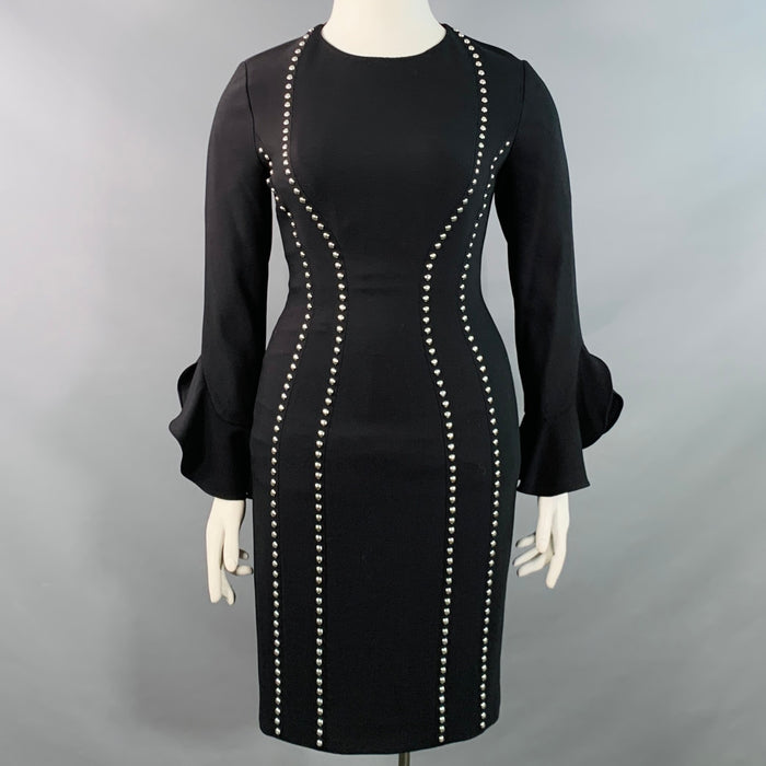 MICHAEL KORS COLLECTION Size 10 Black Wool Blend Studded Ruffle Sleeve Shift Dress