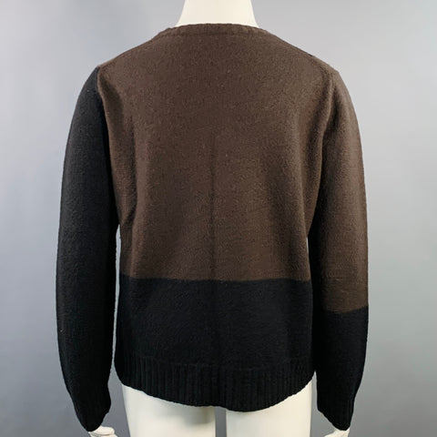 JIL SANDER Taille XL Pull Col Rond Color Block Laine Marron Noir